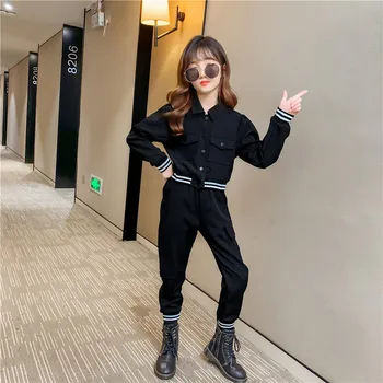 

Stand-up collar girls jacket jacket overalls two-piece suit girls 2020 spring and autumn new Korean style