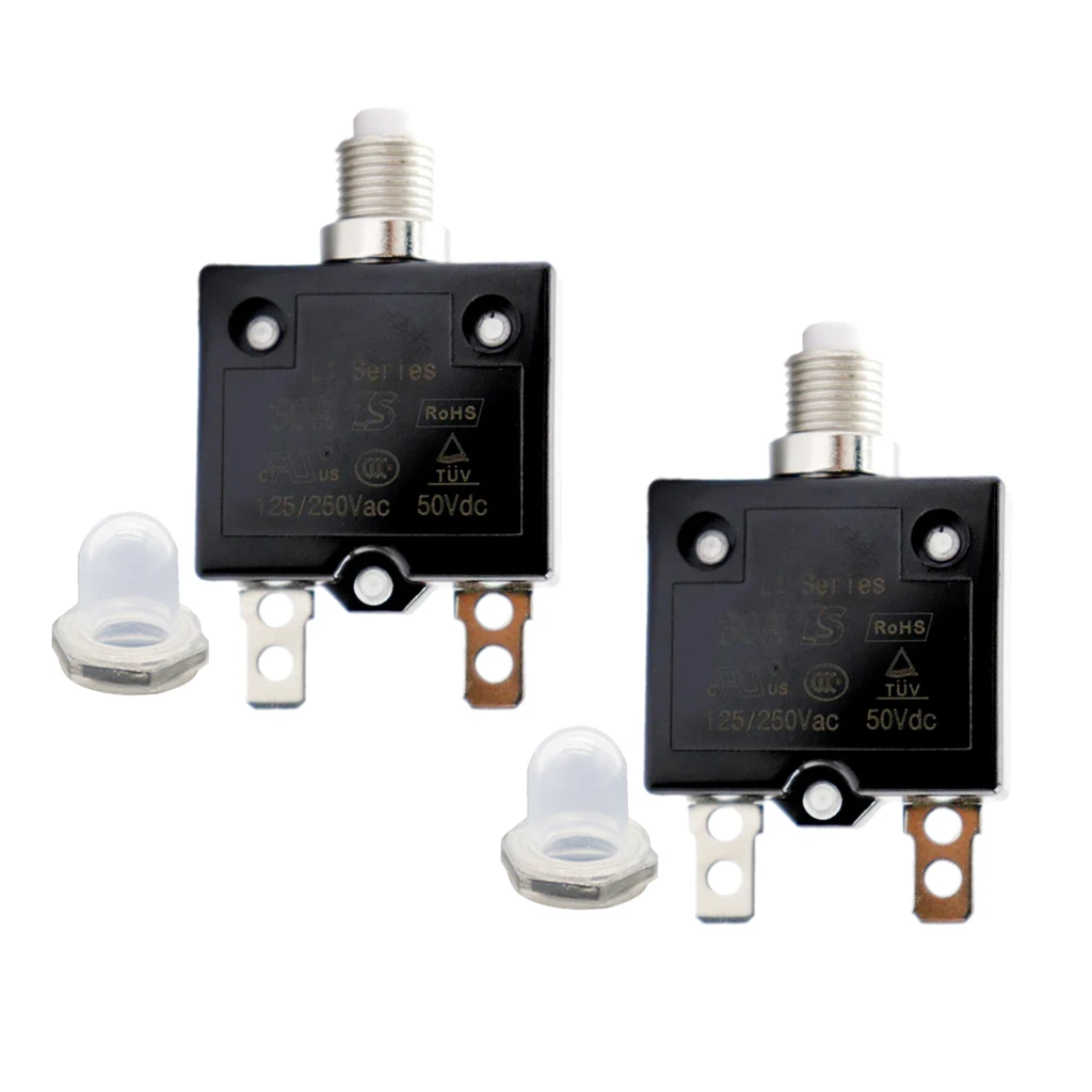 2X 30Amp Circuit Breaker Overload Protector Switch + Clear Waterproof Cap