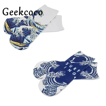 

10pairs/lot J1127 Cartoon The Great Wave off Kanagawa Cotton Short Socks Unisex Skatebord Socks Fashion One Side Print Socks