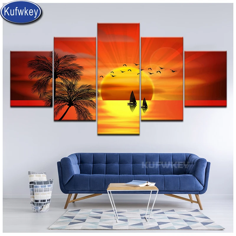 Закат птица корабль 5 шт Набор для создания алмазной мозаики мозаика Алмазная