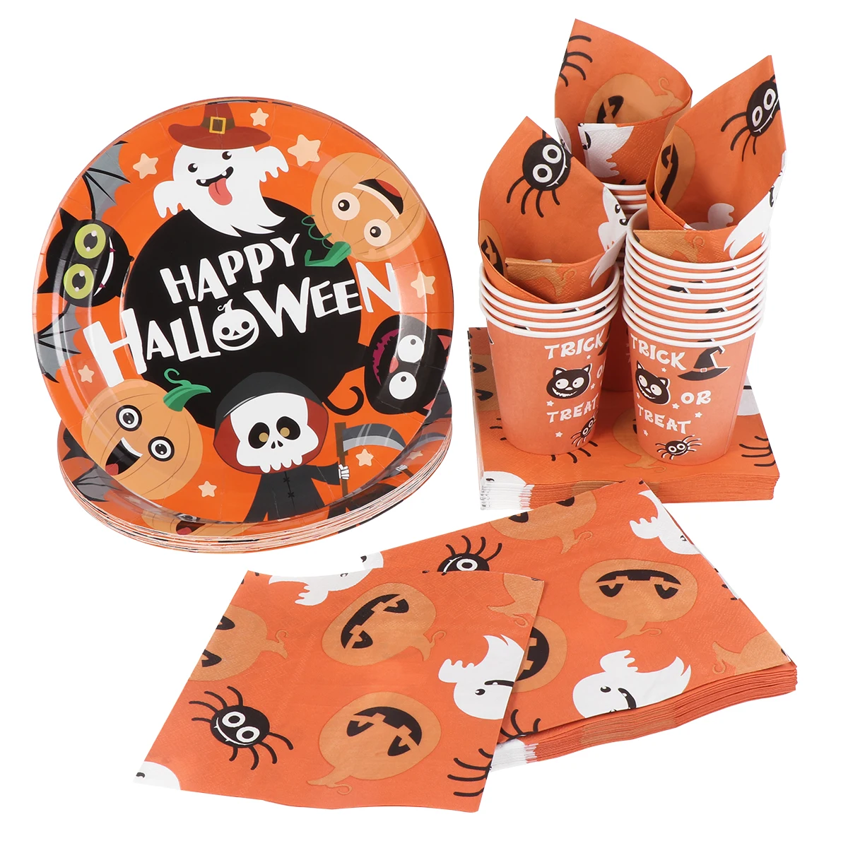 

1 Set Halloween Tableware Set Party Celebration Supplies Set 24 Paper Plates 48 Napkins and 24 Cups Tableware Kit