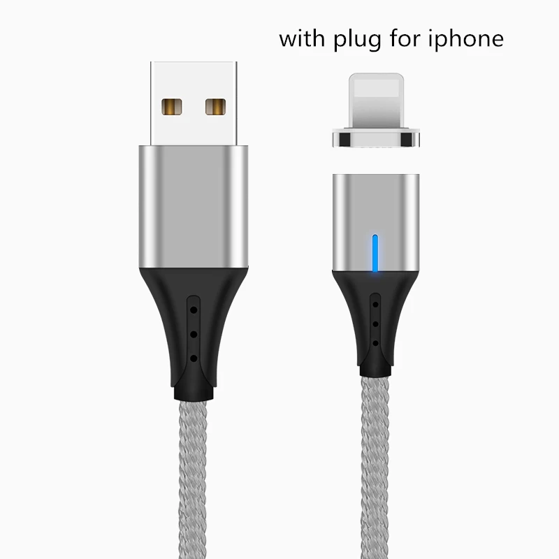 Магнитный кабель 3A Micro usb type C кабель передачи данных для быстрой зарядки для iPhone XS MAX XR 8 7 Plus SAMSUNG S10+ S9 для XIAOMI Mi9 MIX3 2S - Цвет: Silver for Apple
