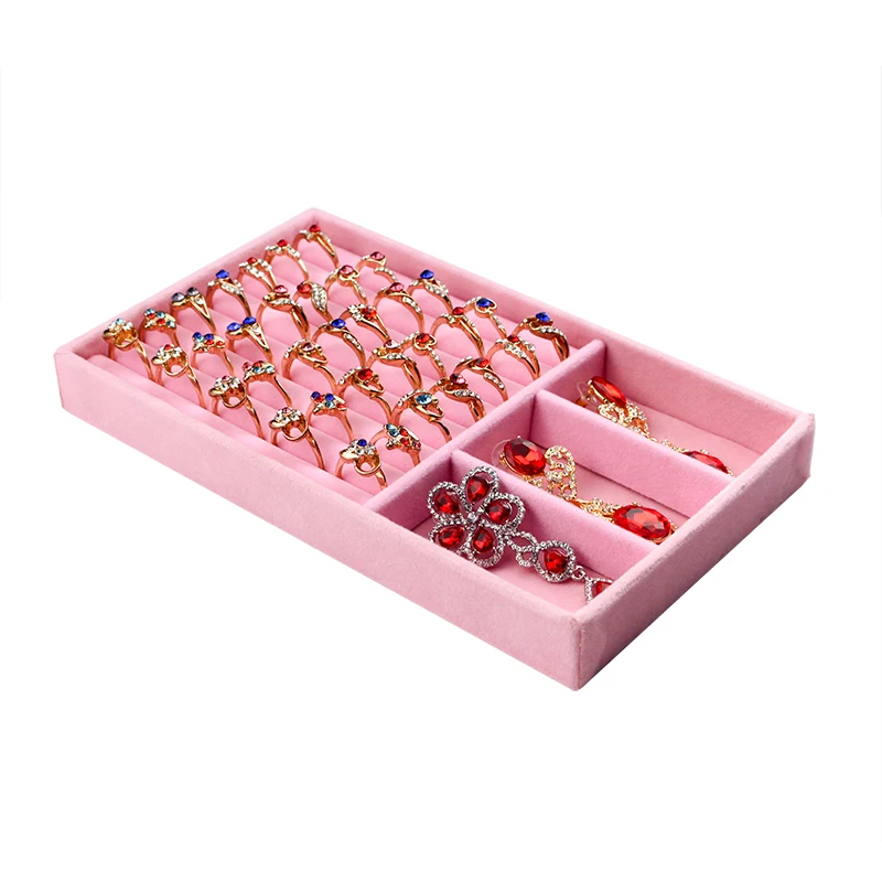 

Small Pink Velvet Ring Ear Nail Earrings Display Holder Tray Stackable Pendant Necklace Bracelet Jewelry Storage Organizer Case