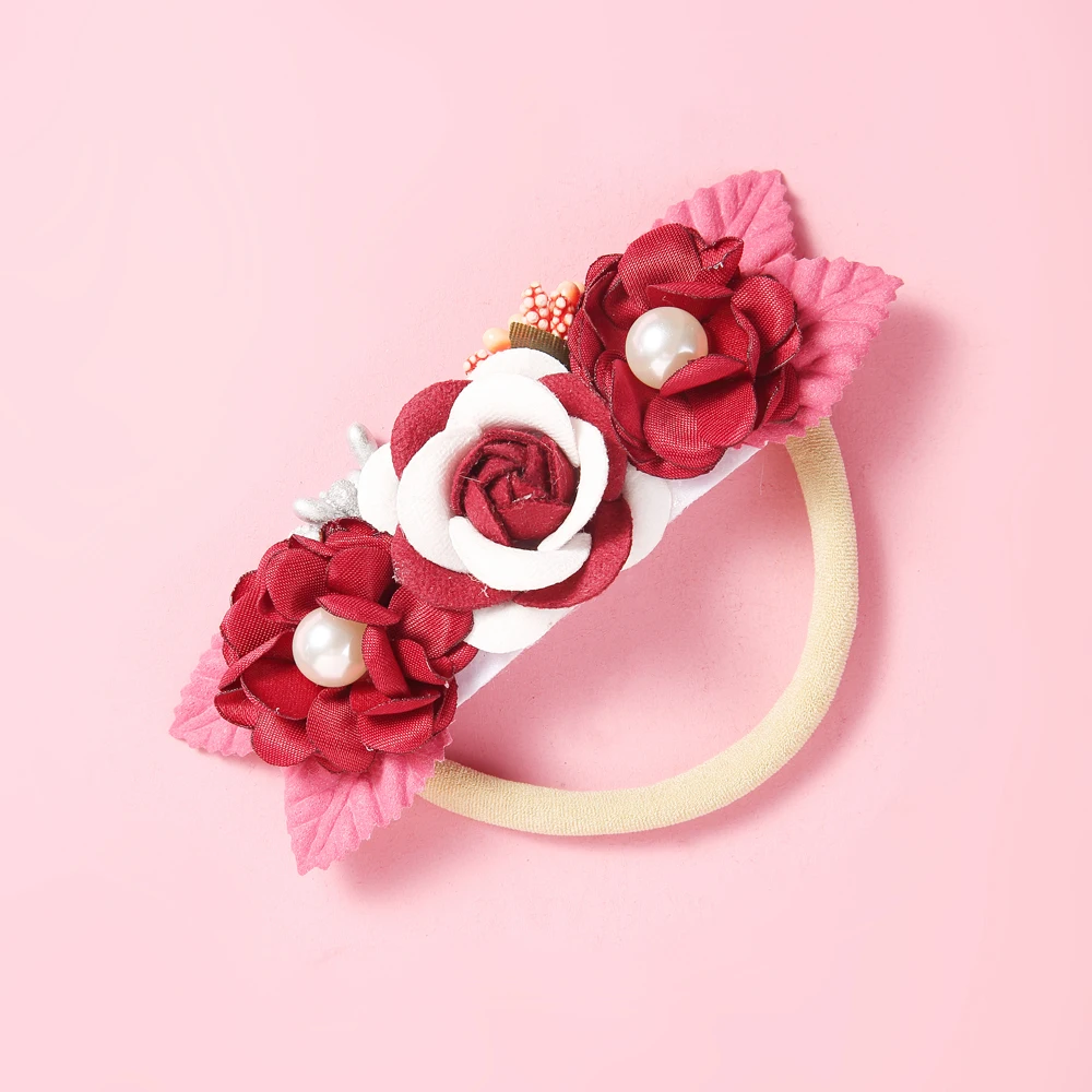 Newborn Baby Headband Flower Bows Pearl Girls Hairband Fashion Nylon Elastic Hair band For Kids Toddler Accessories | Детская одежда и