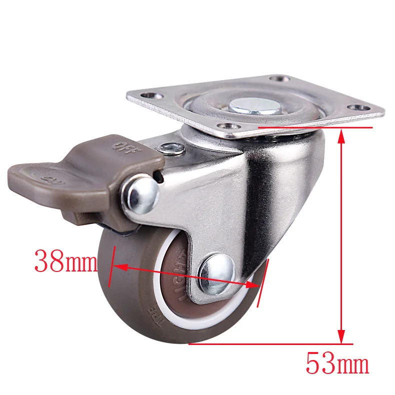 5 Pcs Casters Factory Direct 1.5-inch Tpe Universal Wheel With Brake Light Single Bearing Anti Winding Mute Furniture Caster