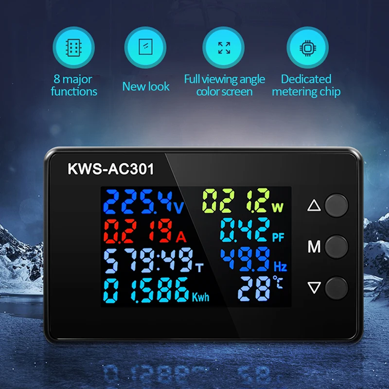 Voltage Voltmeter LED Digital AC Wattmeter 50-300V 0-100A Ampermeter 8 in 1 Electric Meter dedicated chip KWS-AC301 | Инструменты