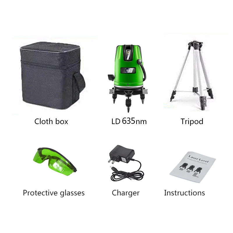 GREEN cloth tripod PRACMANU 5 линий 6 точек лазерный уровень автоматический самонивелирующийся 360 вертикальный и горизонтальный наклон градусов поворотный LD 635nm открытый режим - Цвет: GREEN cloth tripod