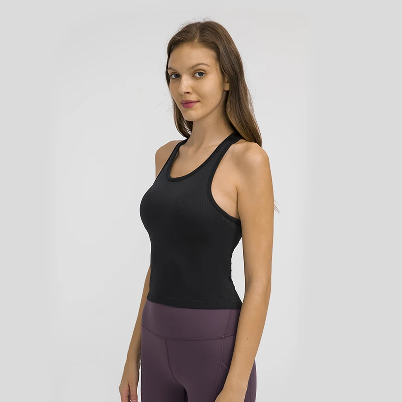 Racerback yoga tank topos mulheres de fitness sem mangas cami top camisa  esportiva magro com nervuras correndo ginásio camisas com construído em  sutiã