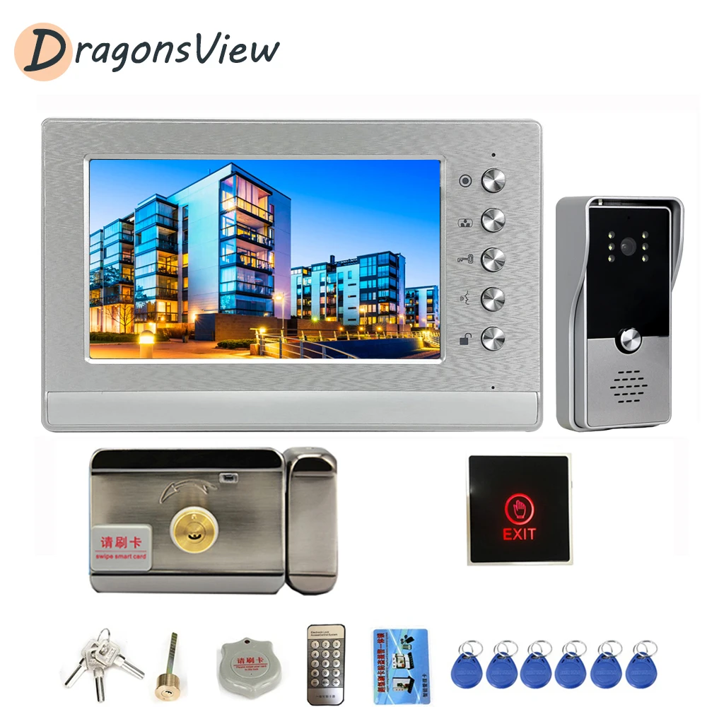 Видеодомофон Dragonsview с замком видеодомофон ИК видением дверной звонок камера 7