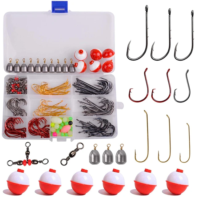 191Pcs/Box Fishing Hooks Tackle Kit Fishing Hook Weights Floats Bobbers Fly  Hooks Three Way Swivels For Saltwater Freshwater - AliExpress