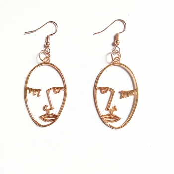 

4 Style 7cm Cute Face Drop Earrings Sliver Gold Face Earring Women Fashion Drop Earrings Jewelry Eardrop Personality Party Gifts
