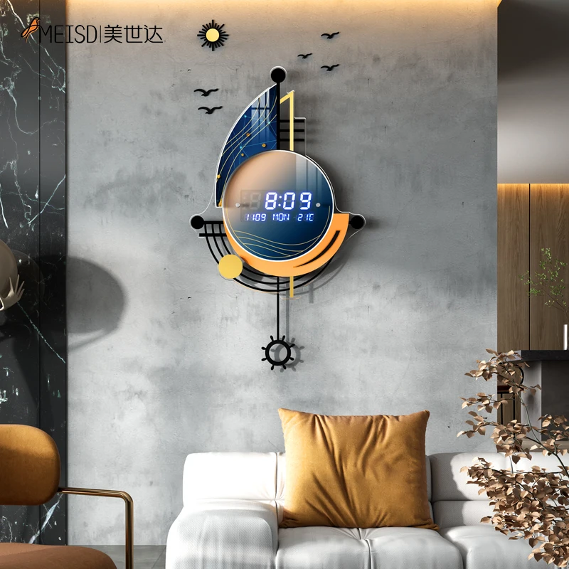 MEISD Digital Calendar Wall Clock Modern Boat Design Horloge Decorative 