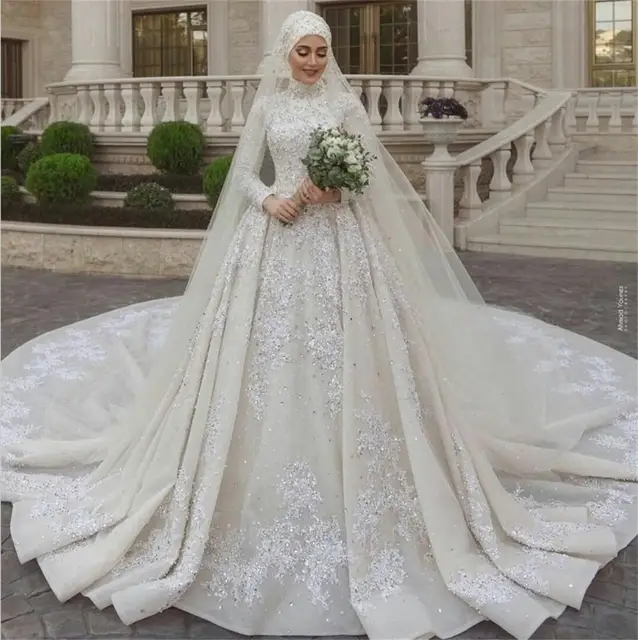 Modest Muslim Wedding Dresses High Neck 