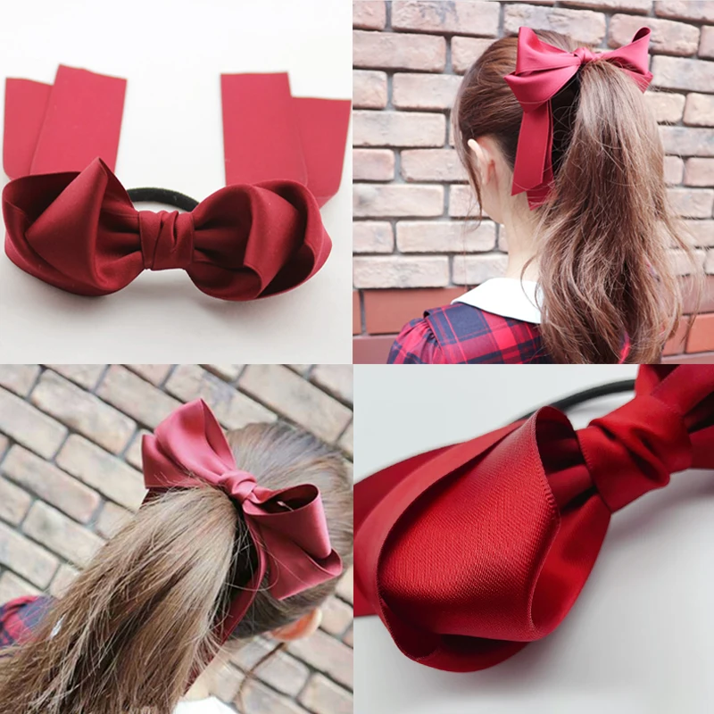 Сладкий красный бант женские аксессуары для волос для девочек эластичные резинки для волос Красивая лента резинка для волос резинки для волос шарф подарок