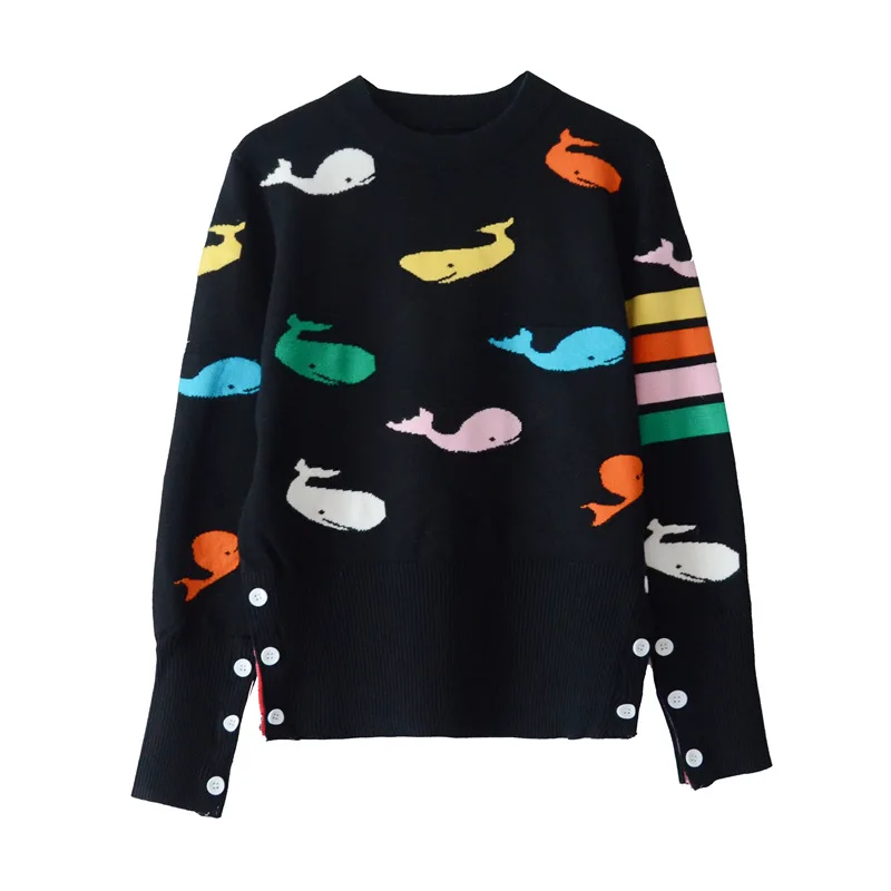 

Animal Print Harajuku Knit Sweater Women Long Sleeve Button Fall Winter Warm Animal Print Jumper Pullover knitted Sweater