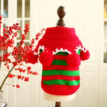 

Pet Colorful Christmas Striped Sweater Thick Sweater Puppy Dog Quilted Cotton Cloth Teddy Clothes Autumn and Winter