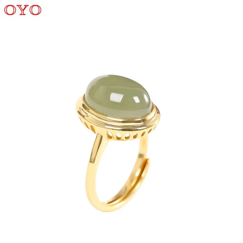 

100% s925 silver gold-plated egg noodles Hetian sapphire ring fashion ladies live mouth ring new