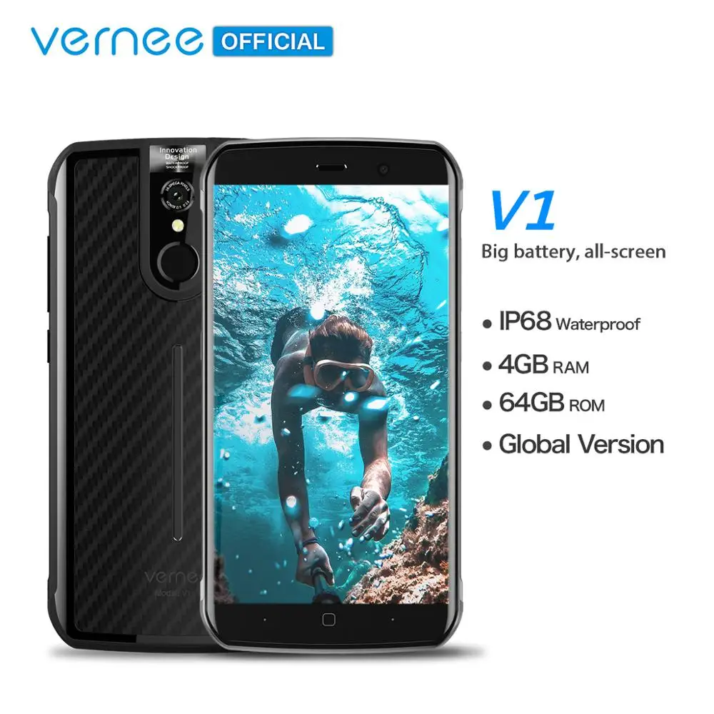 Vernee-teléfono inteligente V1, versión Global, resistente al agua IP68, Helio P25, 4GB RAM, 64GB rom, pantalla FHD de 5,5 pulgadas, cámara de 16.0mp, soporta NFC y 4G