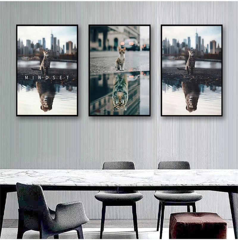 Home Decoration, Movie Poster, Cuadros os Wall Canvas Decoration for Living Room , Painting lion or cat, Tiger in heart,