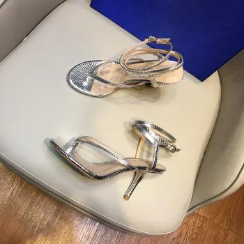 

2020 Summer Flip Flops Sandals Woman Snake Pattern Genuine Leather Shoes Woman Ankle Wrap Women Shoes Hot Sexy High Heels Ladies