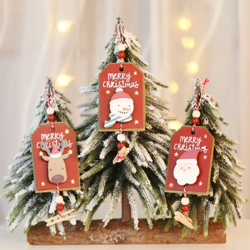 

Creative Painted Wooden Sign Christmas Tree Ornaments Santa Clause Reindeer Hanging Pendants Christmas Decorations Postcard Clip