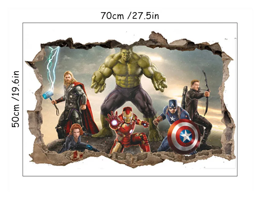Наклейки на стену из фильма «мстители», супергерой, Железный человек, Капитан Америка, 3d Виниловые наклейки, украшение детской комнаты, Постер marvel 50*70 см - Цвет: ZY14204
