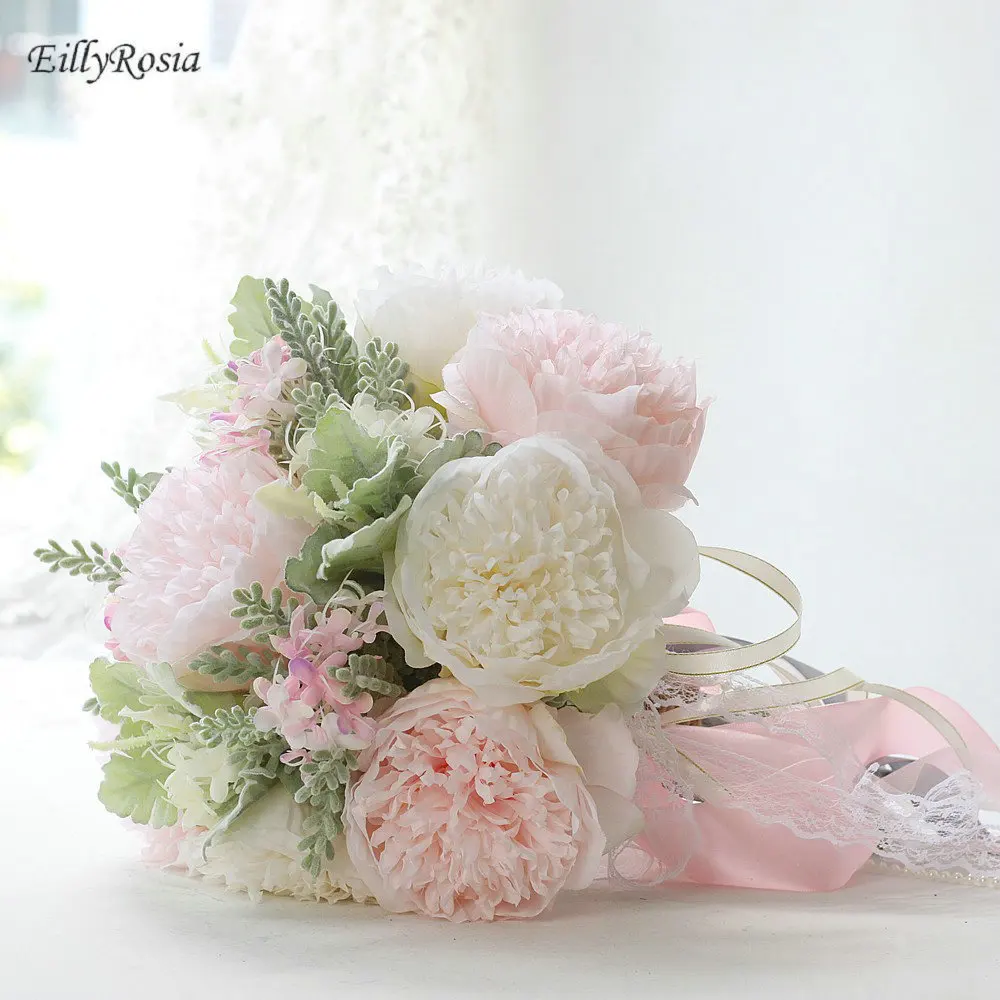 Белый Розовый пион невесты букет свадебных цветов Макарон зеленый лист держа цветы для невесты Свадебный букет фотографии