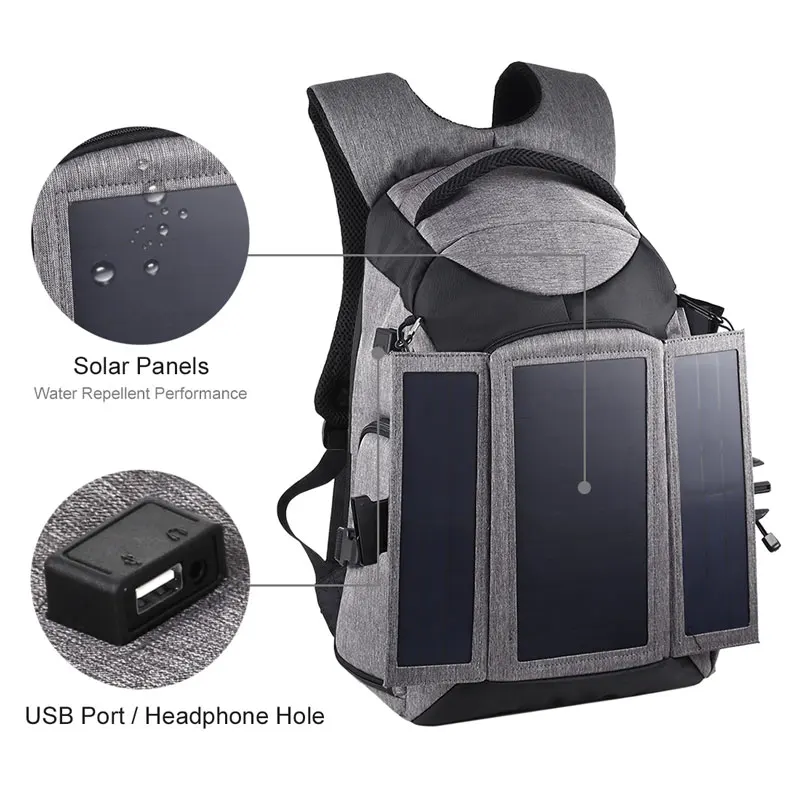  14W Solar SLR Camera Backpack Large Capacity Outdoor Camera Bag Photo Bag With Charge USB Hole For 