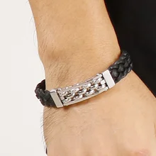 Рождественские подарки хип-хоп мужские подарки золото/серебро/черный браслет из натуральной кожи из нержавеющей стали модный браслет 8,5''