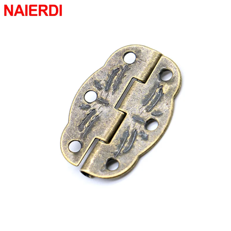 10PCS Antique Bronze Hinges Cabinet Mini Hinge 5PCS Small Antique Metal Hasps Lock For Jewelry Storage Wood Box NAIERDI