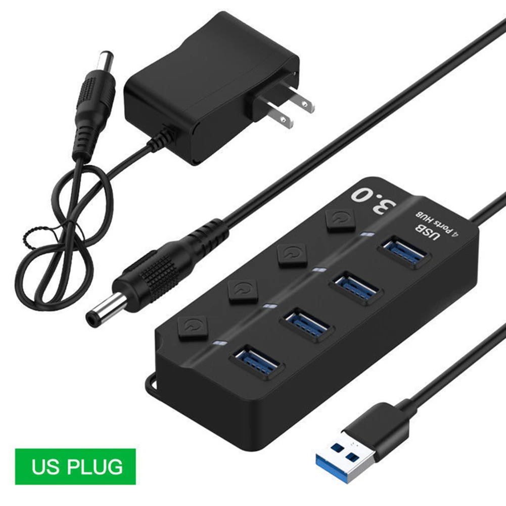 4 / 7 Port USB 3.0 Hub Splitter On/Off Switch with UK/EU/US Power Adapter for MacBook Laptop PC USB Hub 3.0 High Speed