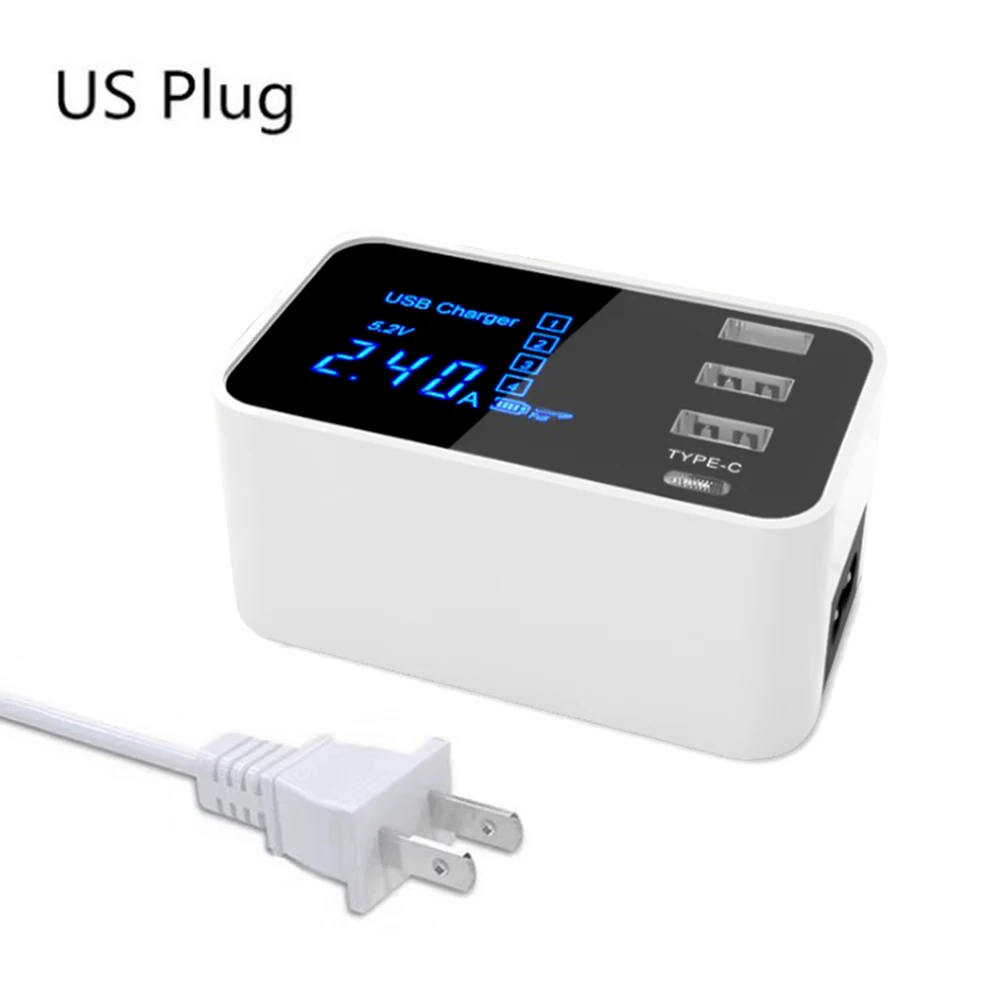 Зарядное устройство USB Quick Charge с 3 портами usb 1 портом type-C ЖК-дисплей настольная зарядная станция совместима с устройствами iOS Android
