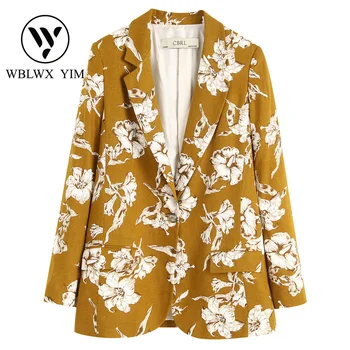 

2020 Women Print Blazer Fashion Formal Blazers Coat Lady Single Button Suit Jackets Women Vintage Blazer Jacket Female