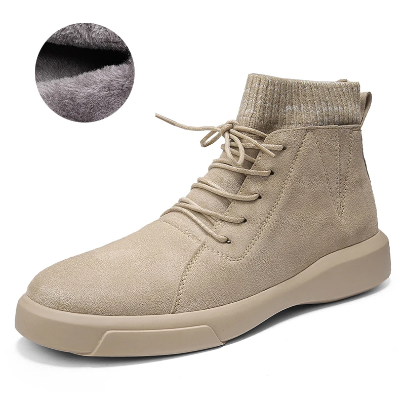 Зимние ботильоны из натуральной кожи Для мужчин ботинки martin - Цвет: Beige Wit Fur