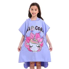 Детские быстросохнущие банные полотенца ультратонкие банный халат из волокна с капюшоном мультяшный плащ для плавания пляж Единорог принцесса