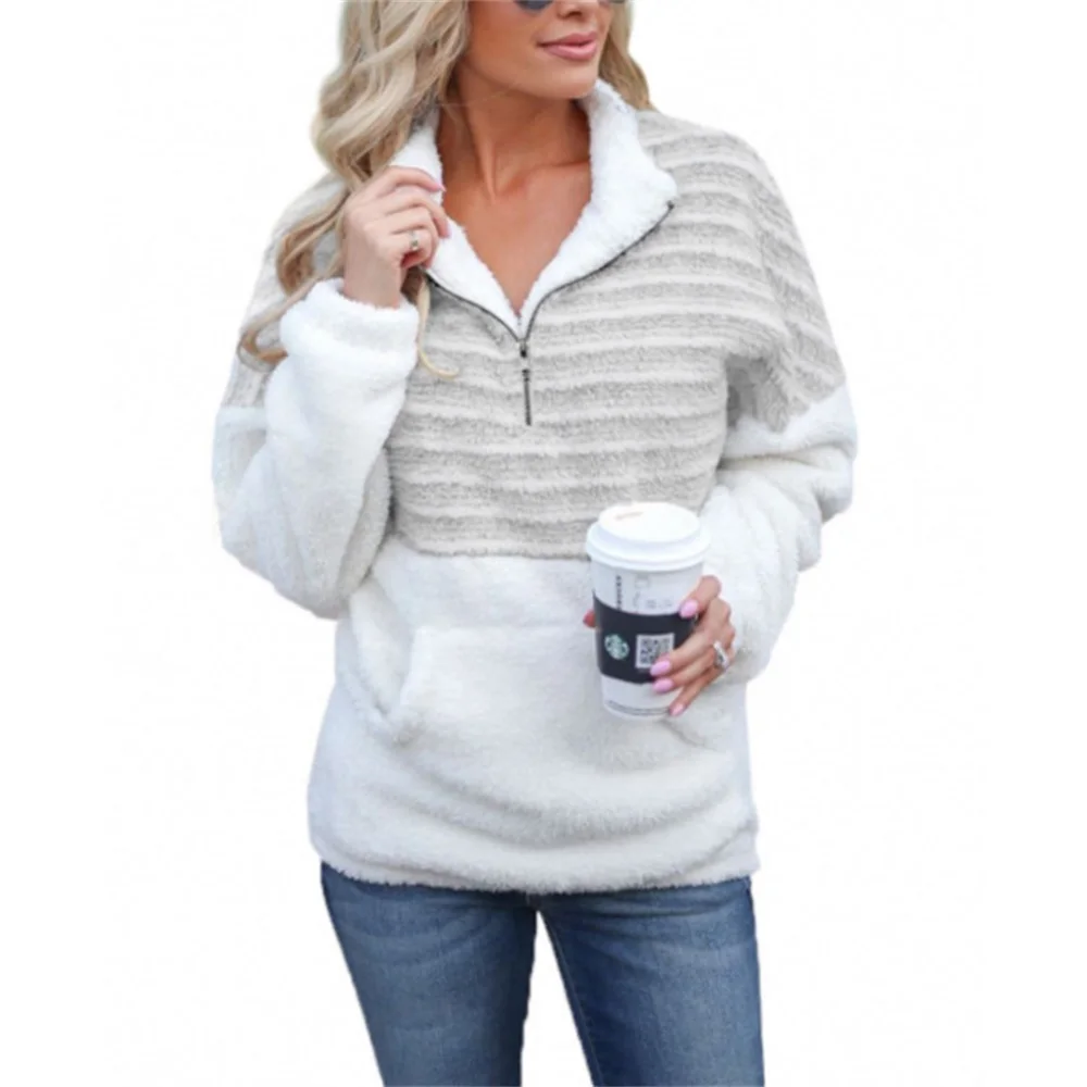 New Ladies Thick Pullover Fashion Striped Stitching Sweater Autumn Winter Large Size 5XL Ladies Fleece Half Zipper Warm Clothing