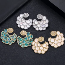 JANKELLY Роскошные цветок длинные серьги в форме кубического циркония женские свадебные Большие серьги Bijoux