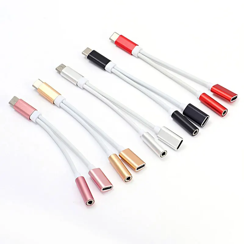 2 in 1 Type-C Cable Headphone Splitter Type C To 3.5mm Aux Audio Charging Jack Adapter Headphone Converter For Xiaomi Huawei HTC
