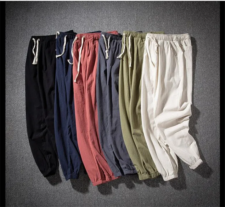 Description Picture 5 of itemMen Nature Cotton Linen Trousers Summer Casual Loose  Male Ankle-Length Pants Solid Drawstring Waist Heram Pants Plus Size M-7XL