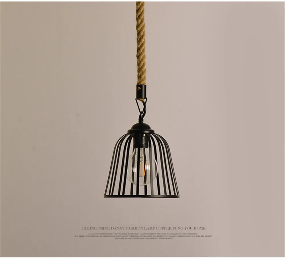 Nordic Design LED Pendant Lamp Loft Decor Edison Industrial Vintage Hemp Rope Iron Hanging Light Dining Room Home Lighting (8)