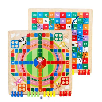 Double-sided 2 in 1 wood Snake/Ladders game Flight chess Children's Educational toys board games for adults Chess board Toys 1