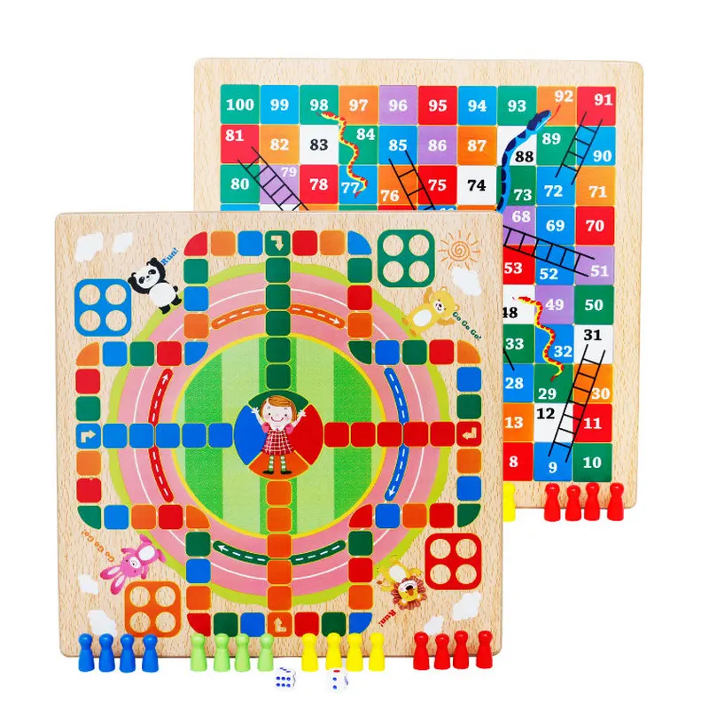 

Double-sided 2 in 1 wood Snake/Ladders game Flight chess Children's Educational toys board games for adults Chess board Toys