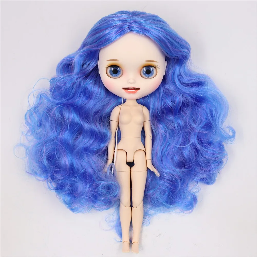 Neo Blythe Doll with Blue Hair, White Skin, Matte Smiling Face & Factory Jointed Body 1