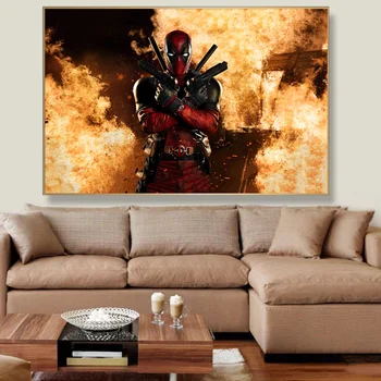 

Deadpool In Fire Artwork Movie Poster And Prints Painting Comic Superhero Room Decoration Wall Art Cuadros For Living Room