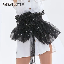TWOTWINSTYLEBlack Patchwork Sequin Belt Female High Waist Elegant Mesh Dot Ruched Belts For Women Fashion 2020 Tide Accessories