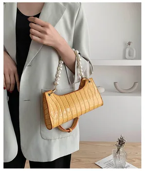 

Crocodile Pattern Pu Leather Crossbody Bags For Women 2020 New Totes With Pearl Handle Mini Chain Shoulder Messenger Bag Purses