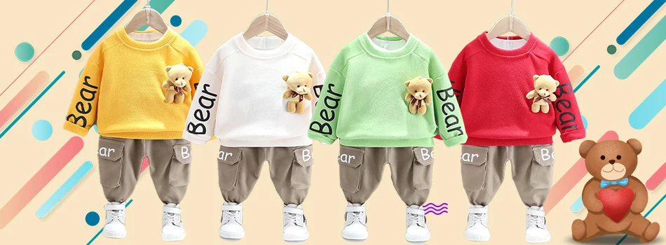 vintage Baby Clothing Set Baby girl clothes 0-4Y spring and autumn pure cotton suit girl cartoon doll cute flower casual clothes baby girl 2-piece set Baby Clothing Set for boy