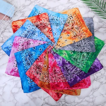 

55x55cm Unisex Cycling Outdoor Square Bandanas Tie-Dye Gradient Colorful Hip-Hop Neckerchief Retro Paisley Floral Print Headwrap