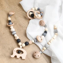 Attache tétine en Silicone pour bébé, jouet en bois, hochet à mâcher, 3 pièces/ensemble 
