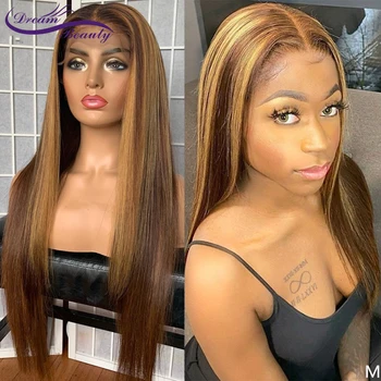 

13x6 Blonde Lace Front Wigs Highlight Lace Frontal Wig Brazilian Straight Remy Lace Front Human Wigs Pre Plucked Dream Beauty